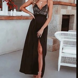 Hello molly black satin evening maxi dress